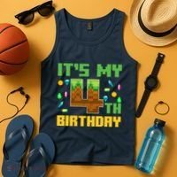 Funny Birthday Boy ItS My 4th Birthday Video Game Pixel Tank Top thumb 4