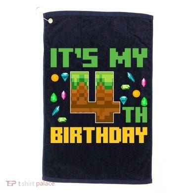 Funny Birthday Boy ItS My 4th Birthday Video Game Pixel Golf Towel