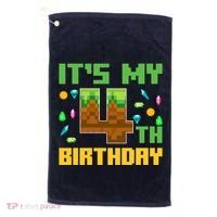 Funny Birthday Boy ItS My 4th Birthday Video Game Pixel Golf Towel thumb 0