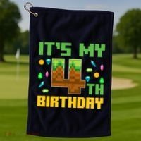 Funny Birthday Boy ItS My 4th Birthday Video Game Pixel Golf Towel thumb 1