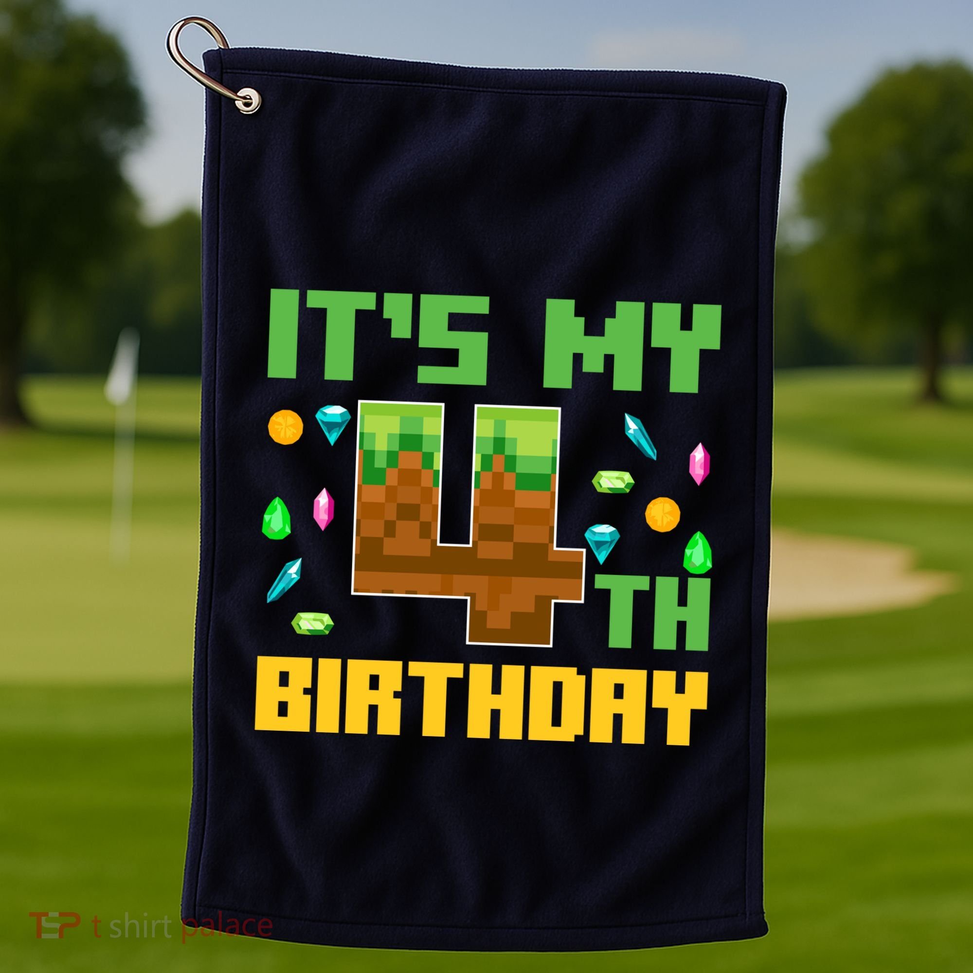 Funny Birthday Boy ItS My 4th Birthday Video Game Pixel Golf Towel