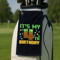 Funny Birthday Boy ItS My 4th Birthday Video Game Pixel Golf Towel thumb 2
