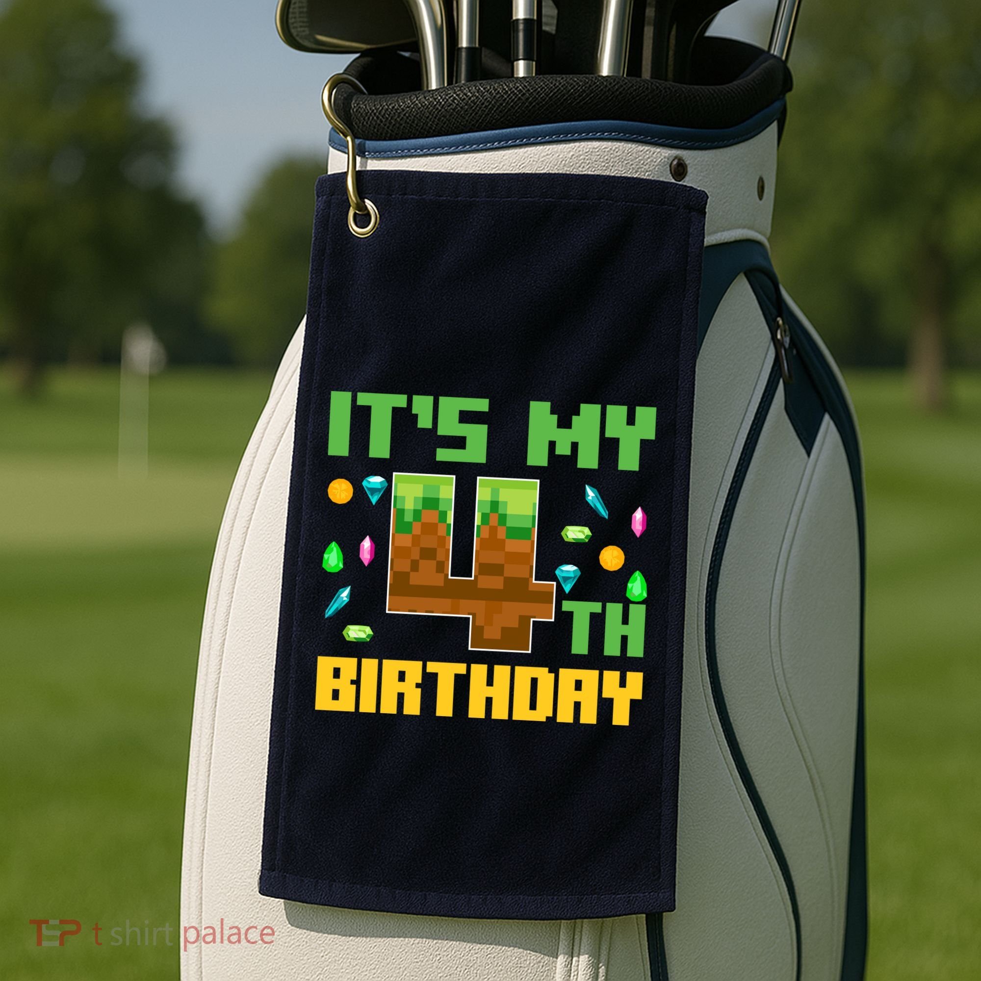 Funny Birthday Boy ItS My 4th Birthday Video Game Pixel Golf Towel