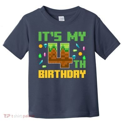 Funny Birthday Boy ItS My 4th Birthday Video Game Pixel Toddler T-Shirt