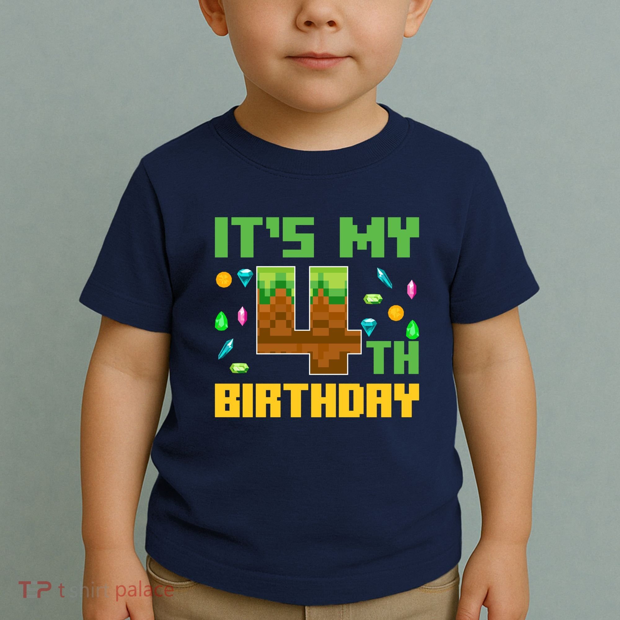 Funny Birthday Boy ItS My 4th Birthday Video Game Pixel Toddler T-Shirt
