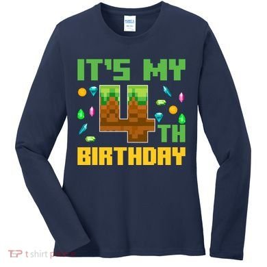 Funny Birthday Boy ItS My 4th Birthday Video Game Pixel Women's Long Sleeve Shirt