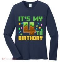 Funny Birthday Boy ItS My 4th Birthday Video Game Pixel Women's Long Sleeve Shirt thumb 0