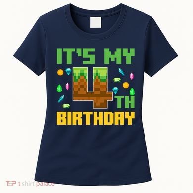 Funny Birthday Boy ItS My 4th Birthday Video Game Pixel Women's T-Shirt