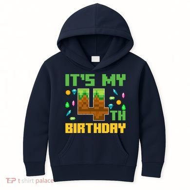 Funny Birthday Boy ItS My 4th Birthday Video Game Pixel Kids Hoodie