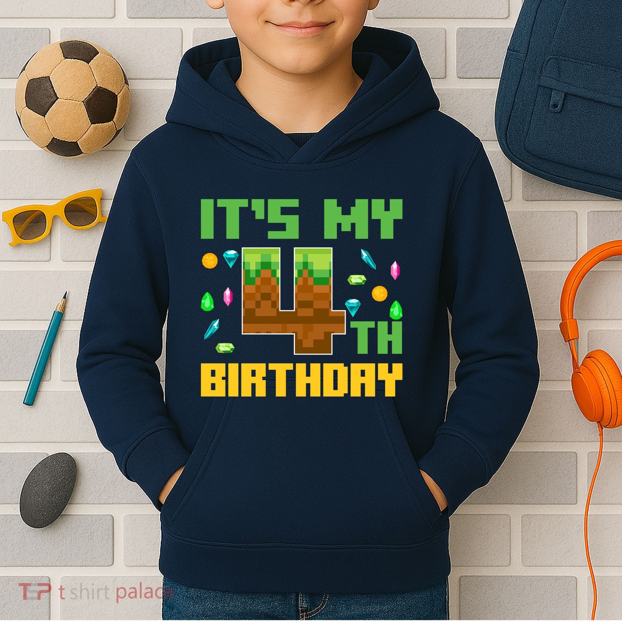 Funny Birthday Boy ItS My 4th Birthday Video Game Pixel Kids Hoodie