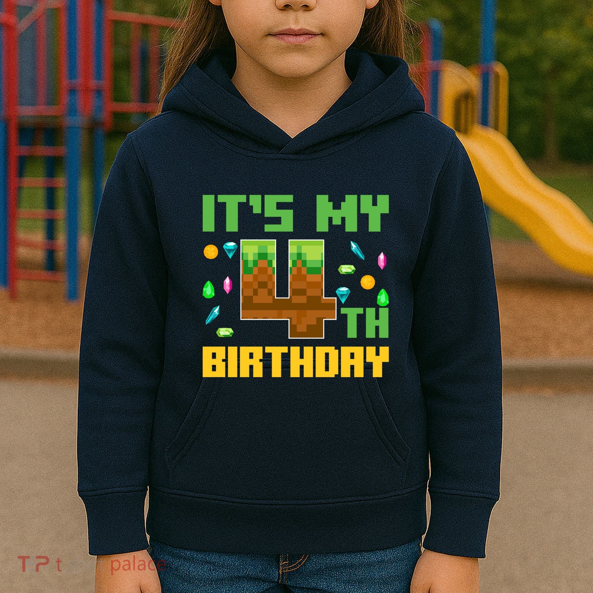 Funny Birthday Boy ItS My 4th Birthday Video Game Pixel Kids Hoodie