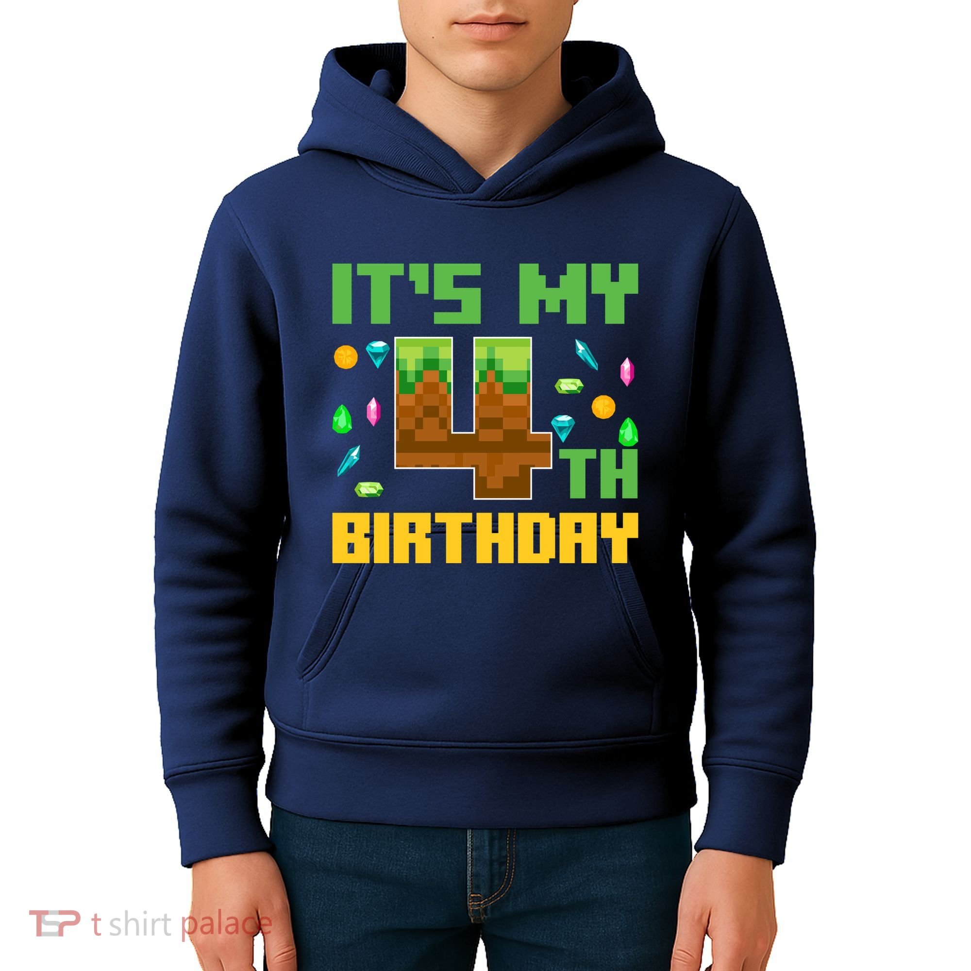 Funny Birthday Boy ItS My 4th Birthday Video Game Pixel Kids Hoodie