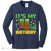 Funny Birthday Boy ItS My 4th Birthday Video Game Pixel Kids Long Sleeve Shirt thumb 0
