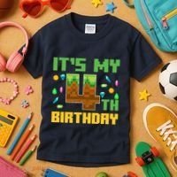 Funny Birthday Boy ItS My 4th Birthday Video Game Pixel Kids T-Shirt thumb 3