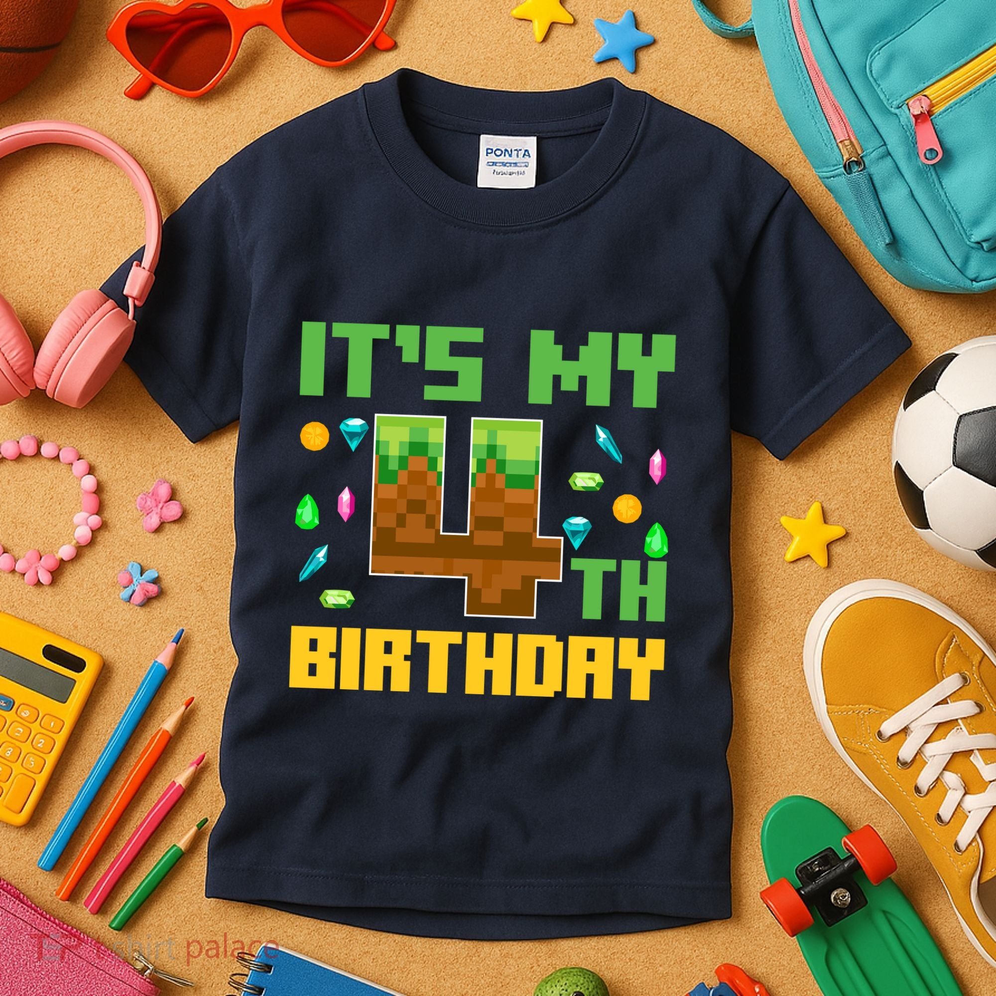 Funny Birthday Boy ItS My 4th Birthday Video Game Pixel Kids T-Shirt