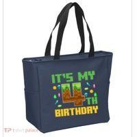 Funny Birthday Boy ItS My 4th Birthday Video Game Pixel Tote Bag thumb 2
