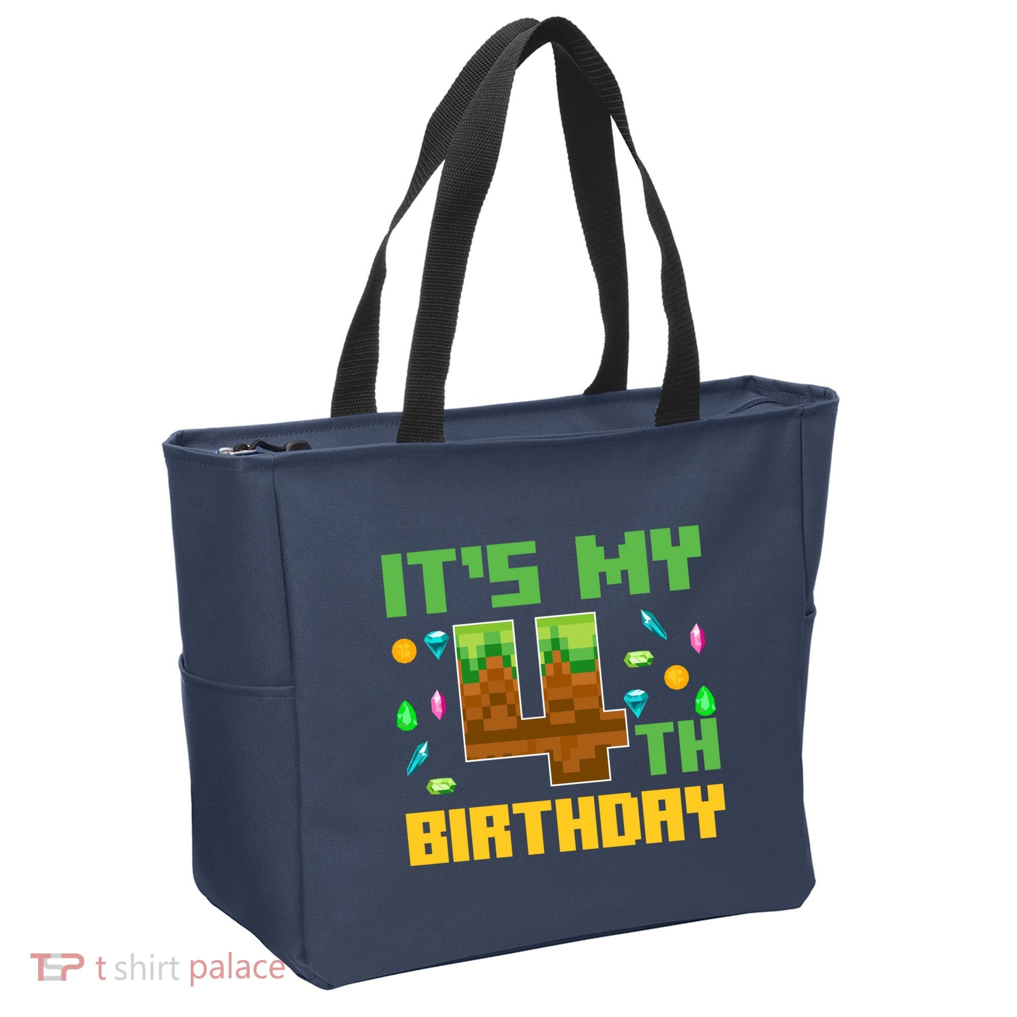 Funny Birthday Boy ItS My 4th Birthday Video Game Pixel Tote Bag