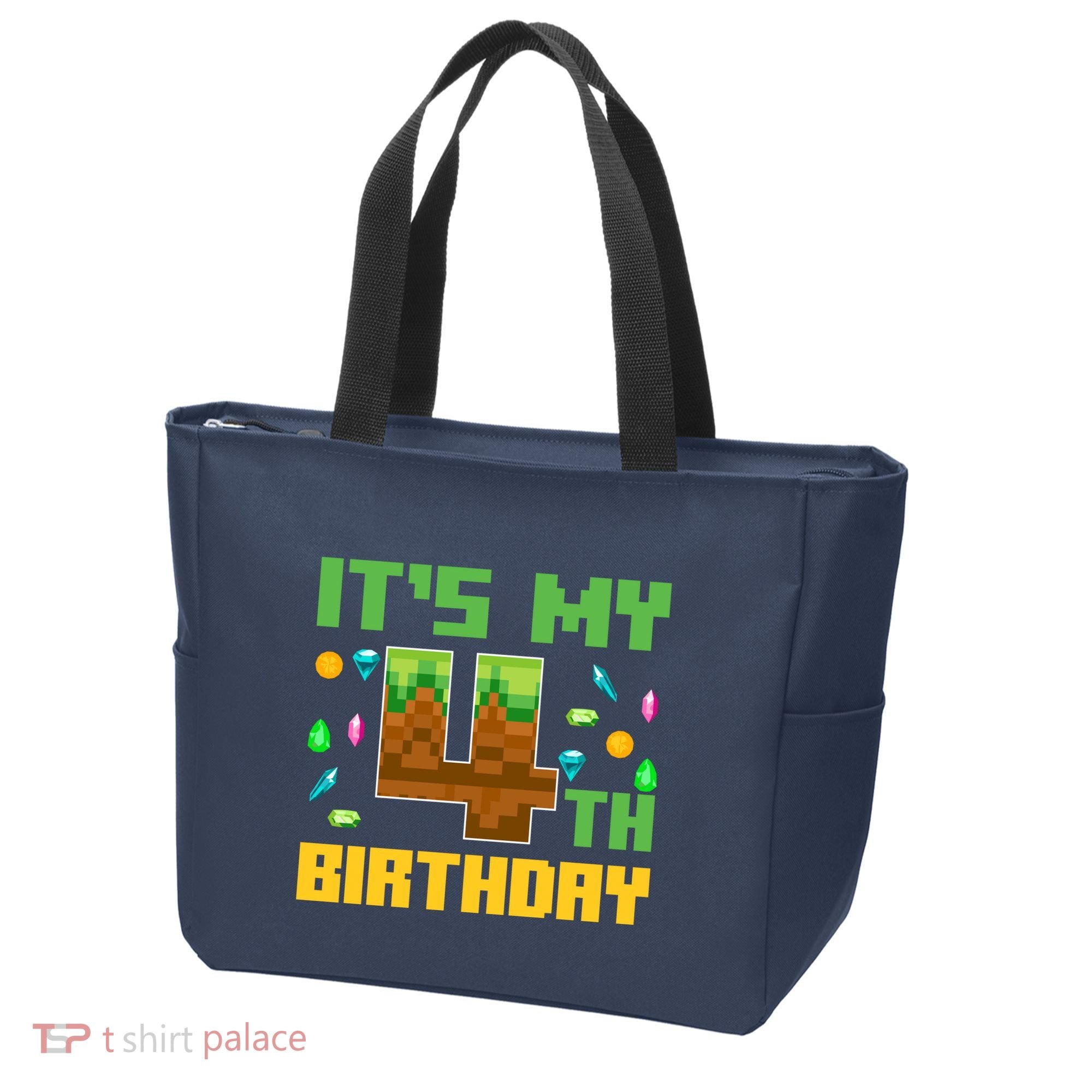 Funny Birthday Boy ItS My 4th Birthday Video Game Pixel Tote Bag