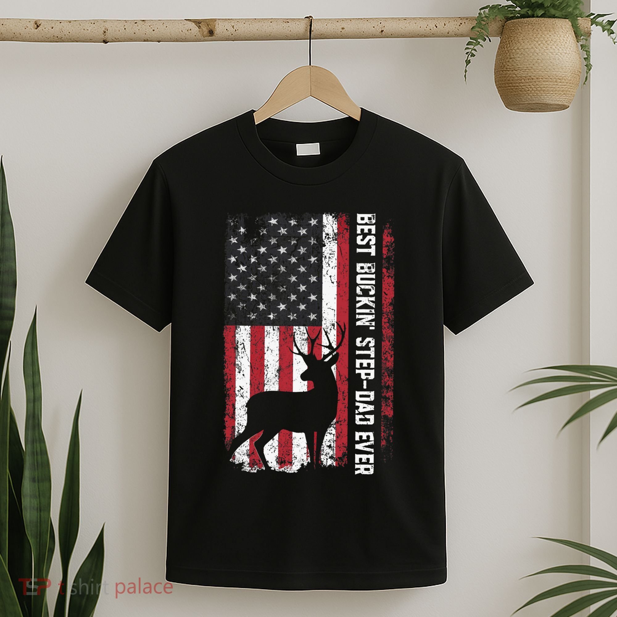 Flag Best Buckin' Step-Dad Ever Deer Hunting Father's Day T-Shirt