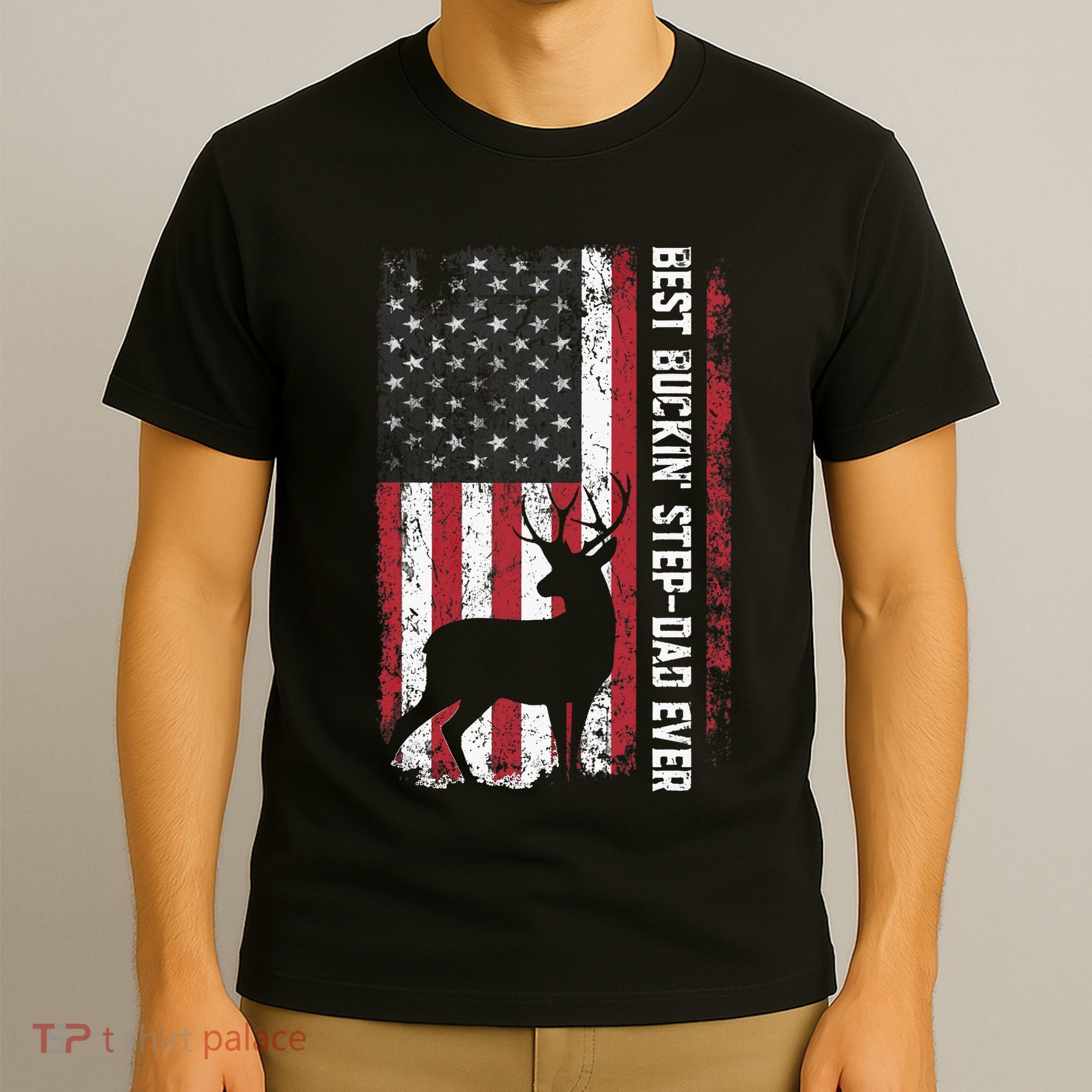 Flag Best Buckin' Step-Dad Ever Deer Hunting Father's Day T-Shirt