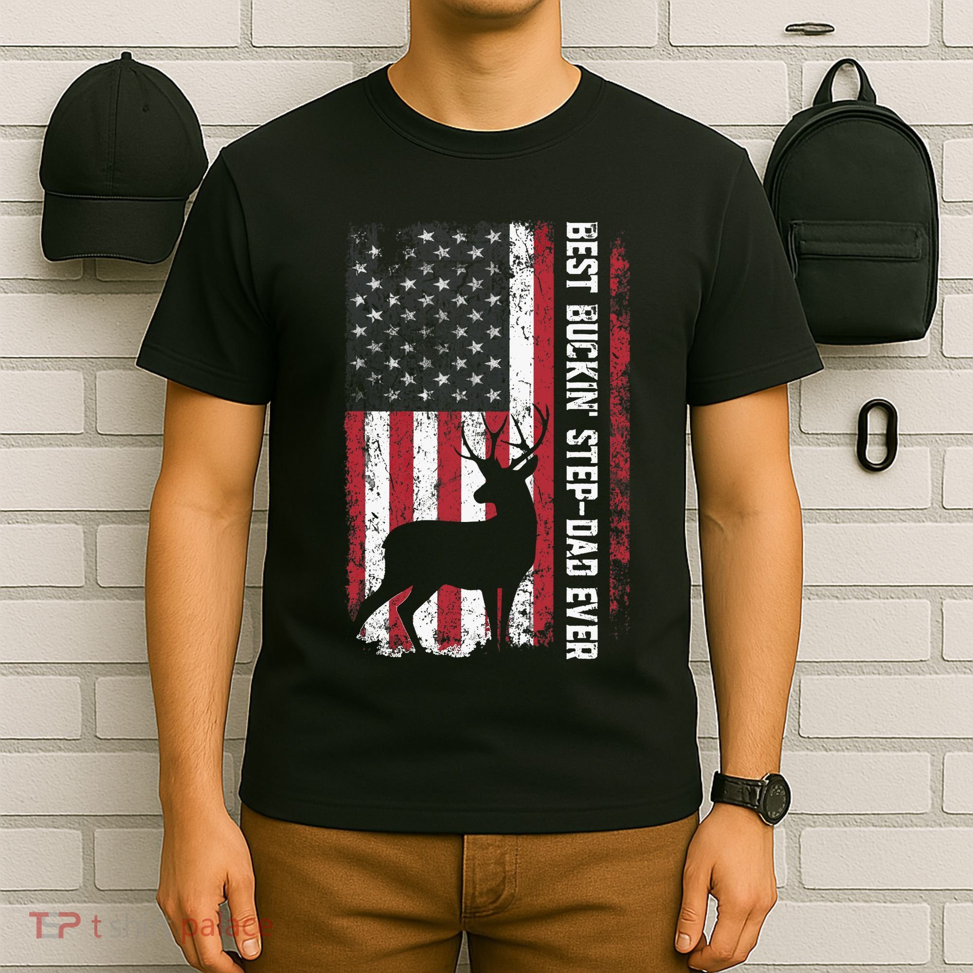 Flag Best Buckin' Step-Dad Ever Deer Hunting Father's Day T-Shirt