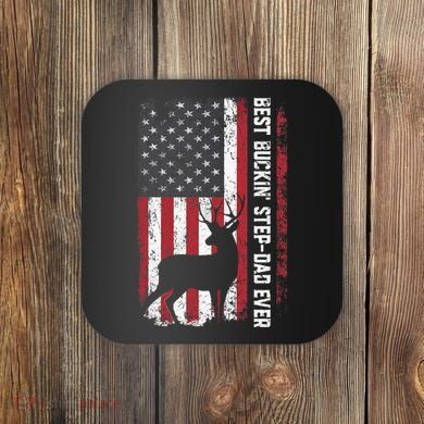Flag Best Buckin' Step-Dad Ever Deer Hunting Father's Day Coaster