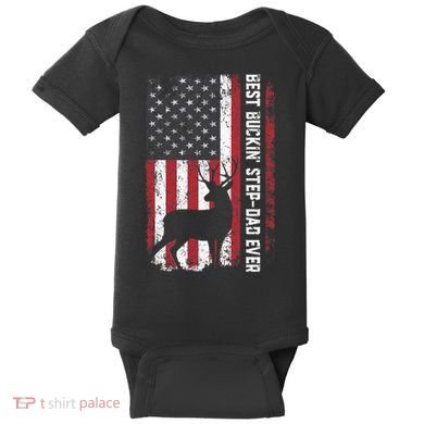 Flag Best Buckin' Step-Dad Ever Deer Hunting Father's Day Baby Bodysuit