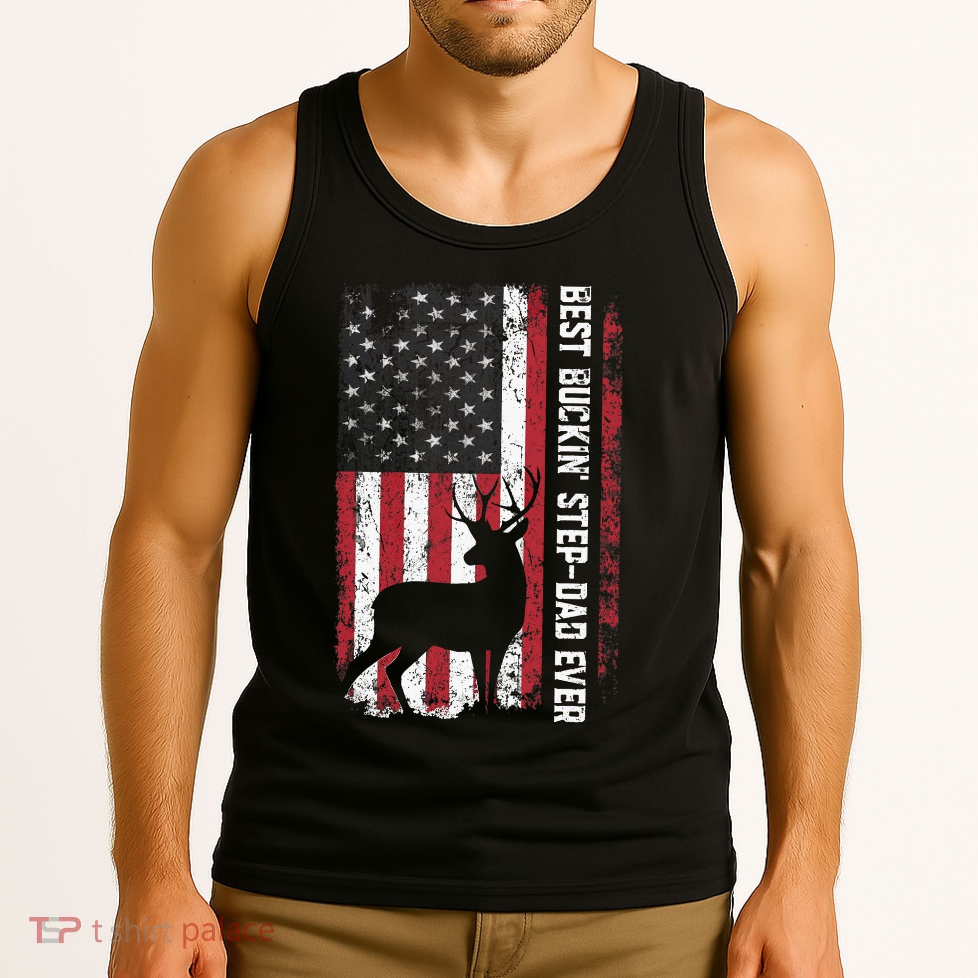 Flag Best Buckin' Step-Dad Ever Deer Hunting Father's Day Tank Top