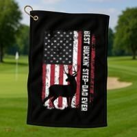 Flag Best Buckin' Step-Dad Ever Deer Hunting Father's Day Golf Towel thumb 1