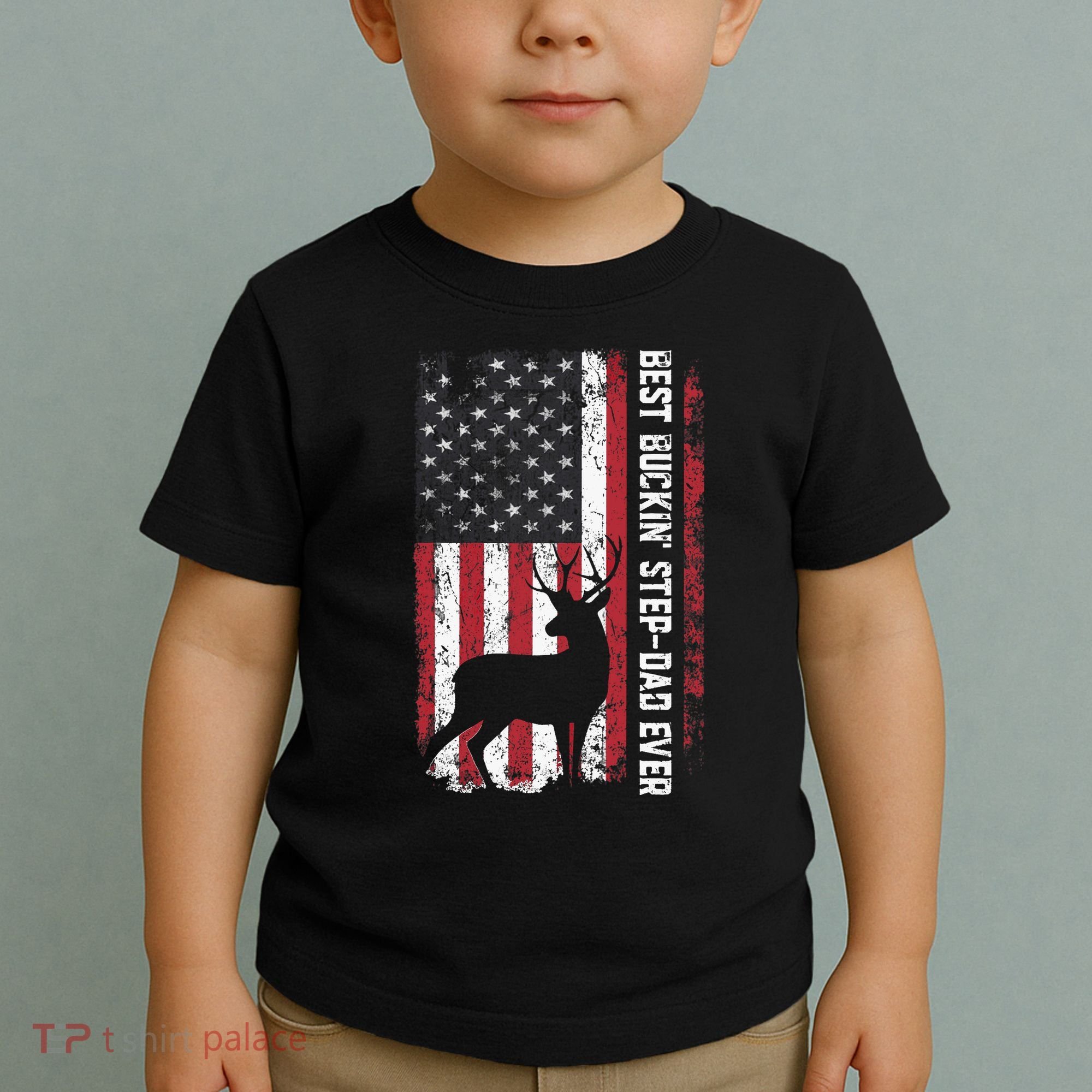 Flag Best Buckin' Step-Dad Ever Deer Hunting Father's Day Toddler T-Shirt