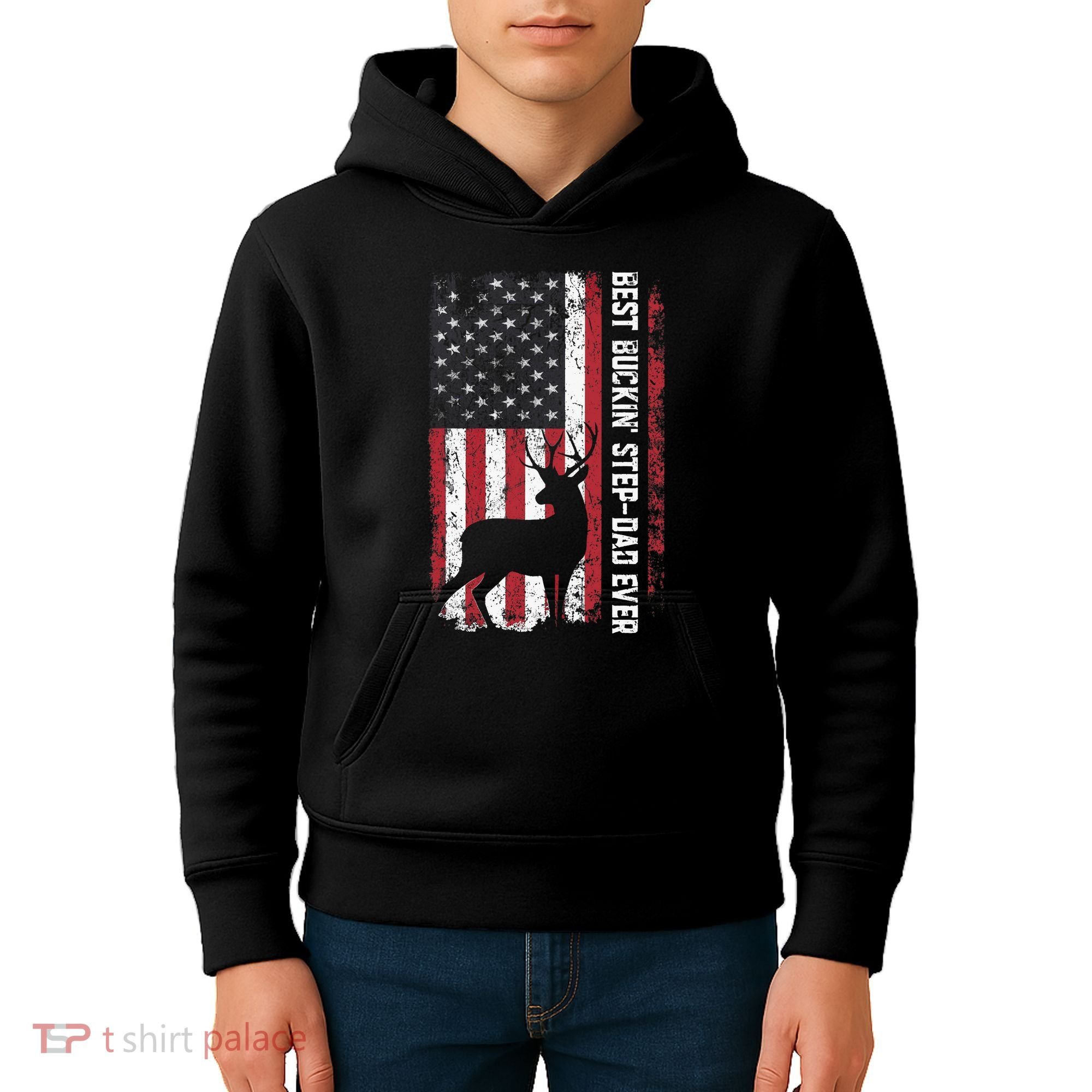 Flag Best Buckin' Step-Dad Ever Deer Hunting Father's Day Kids Hoodie