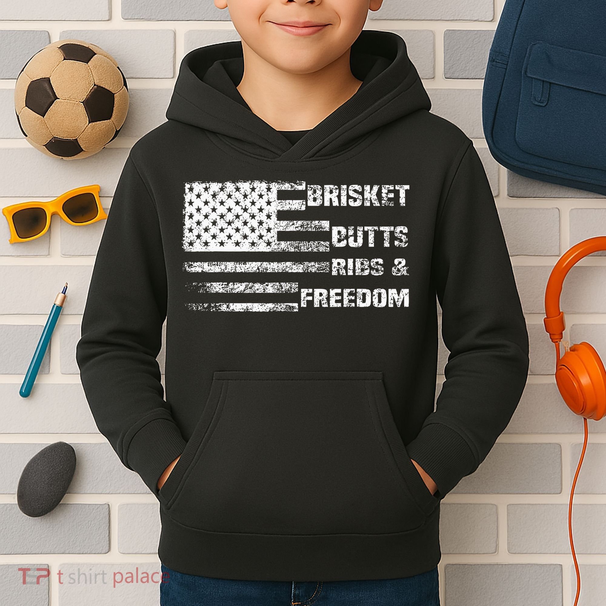 Funny Bbq Brisket Butts Ribs And Freedom Funny Grilling Kids Hoodie