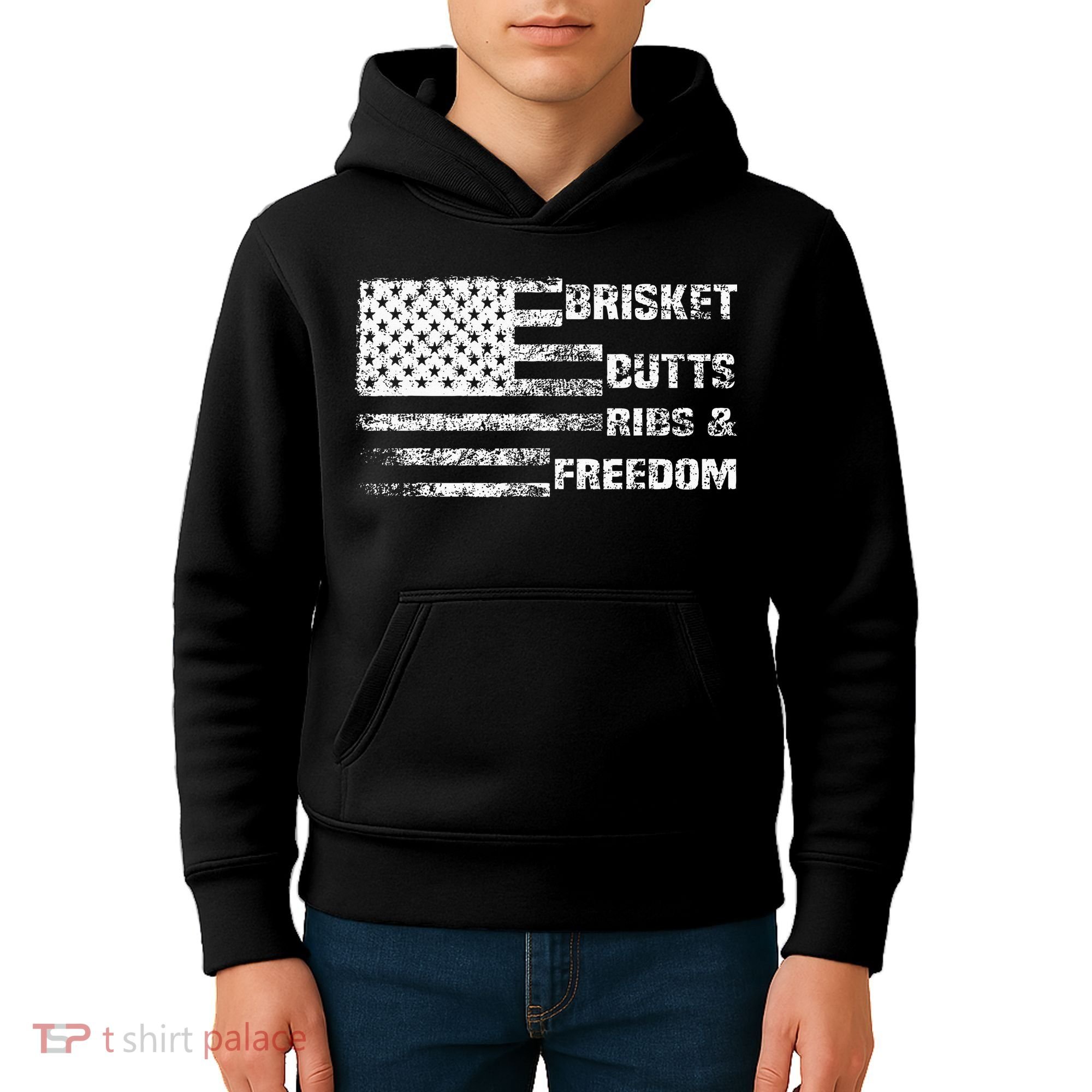 Funny Bbq Brisket Butts Ribs And Freedom Funny Grilling Kids Hoodie