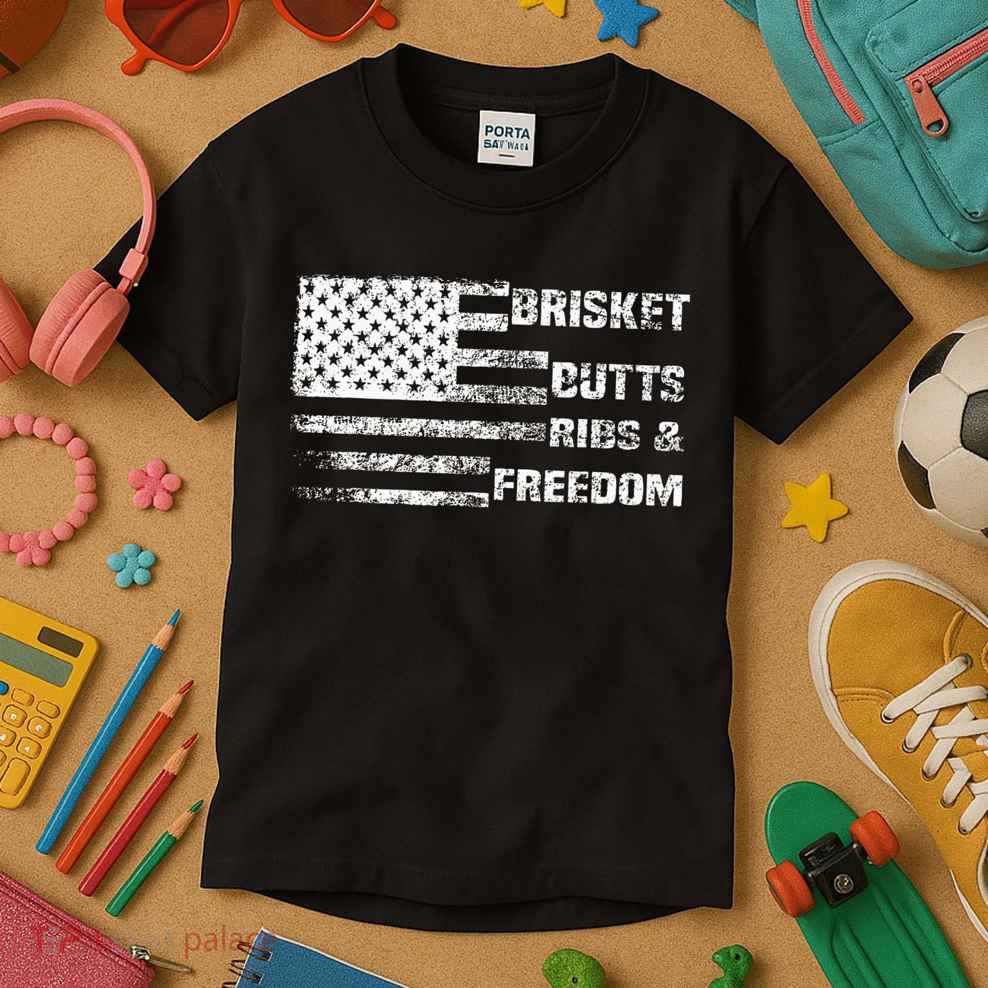 Funny Bbq Brisket Butts Ribs And Freedom Funny Grilling Kids T-Shirt