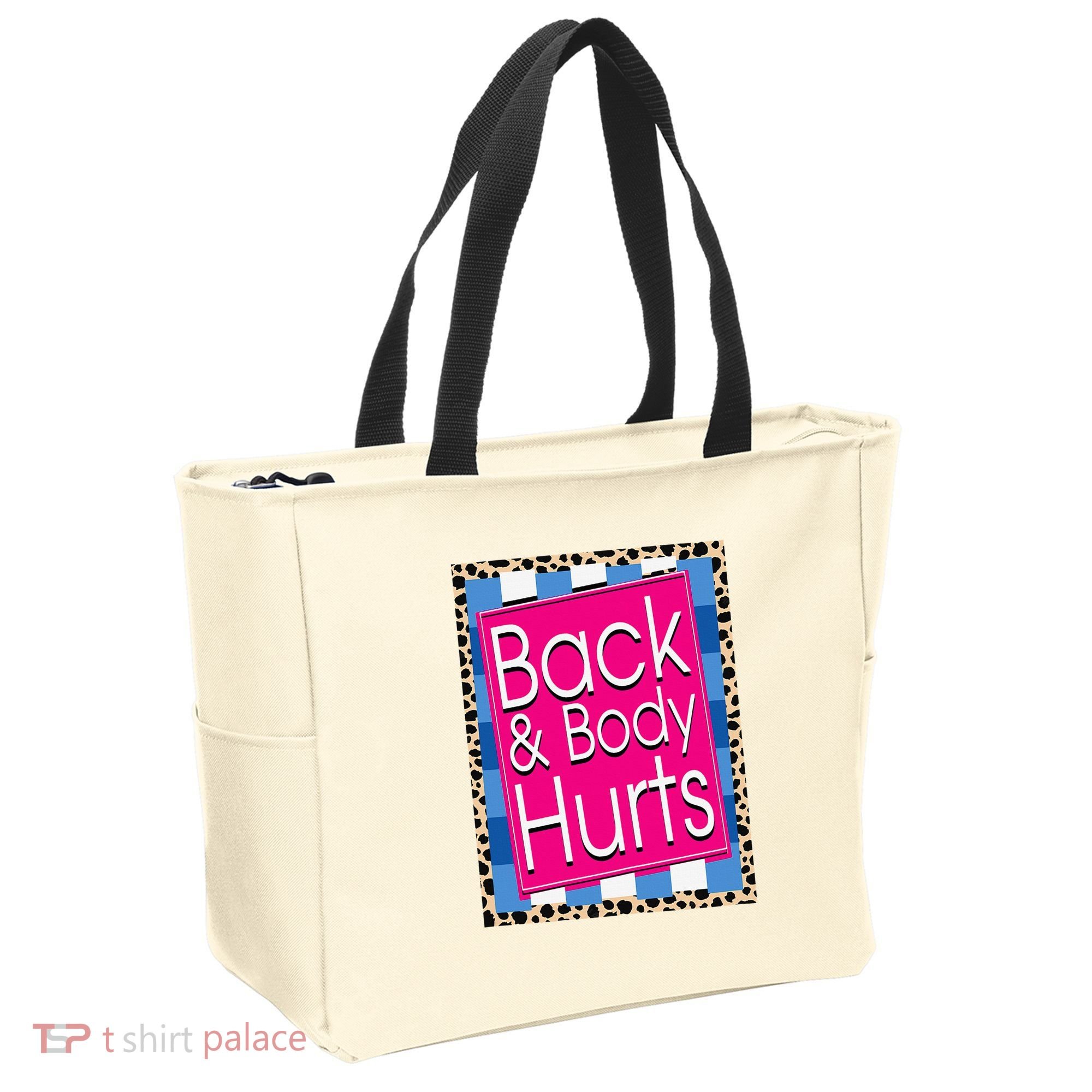 Funny Back Body Hurts Quote Workout Gym Leopard Tote Bag