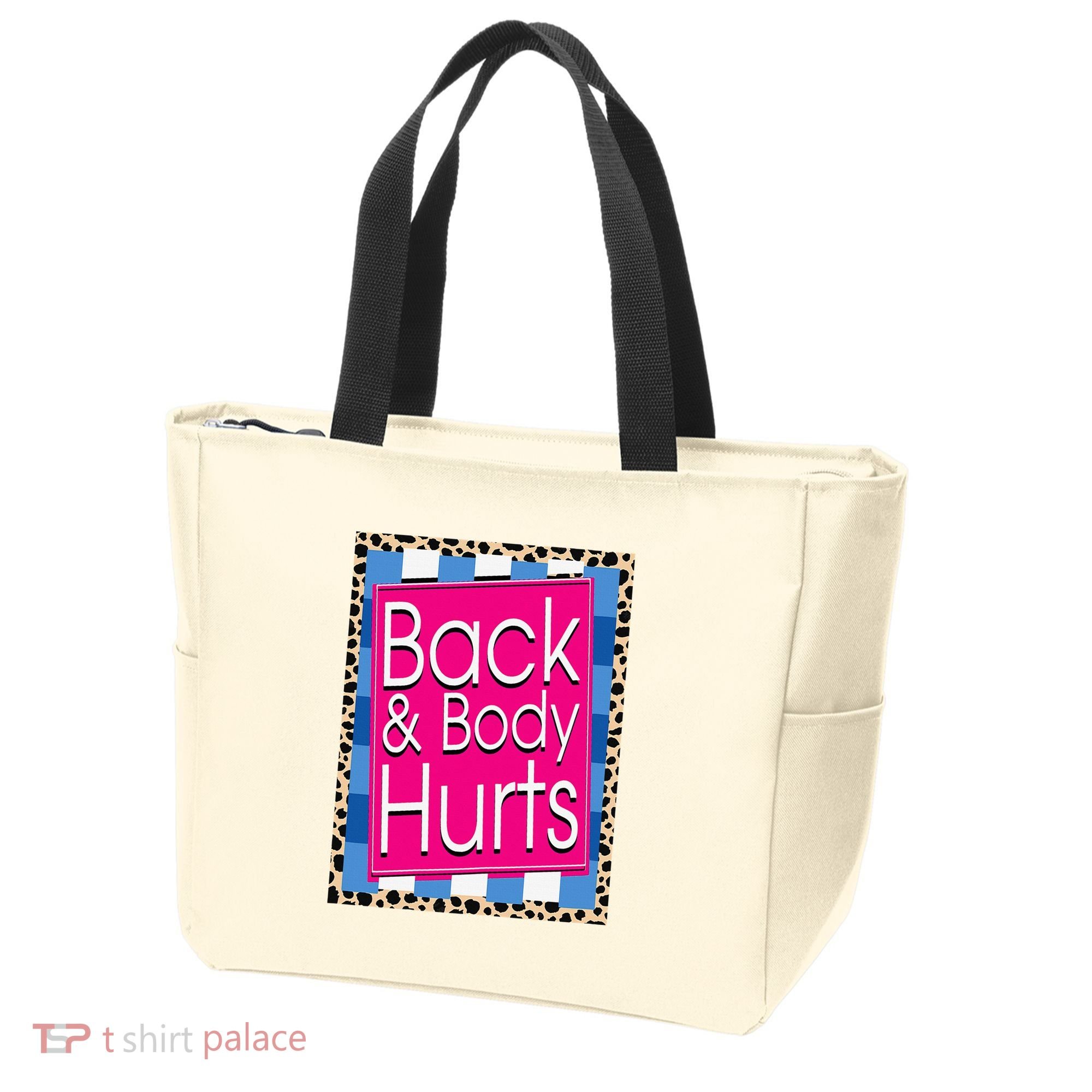Funny Back Body Hurts Quote Workout Gym Leopard Tote Bag