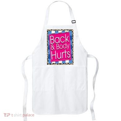Funny Back Body Hurts Quote Workout Gym Leopard Apron