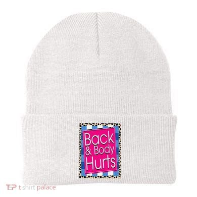 Funny Back Body Hurts Quote Workout Gym Leopard Beanie