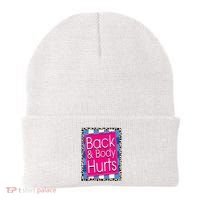 Funny Back Body Hurts Quote Workout Gym Leopard Beanie thumb 0