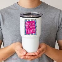 Funny Back Body Hurts Quote Workout Gym Leopard Tumbler thumb 2