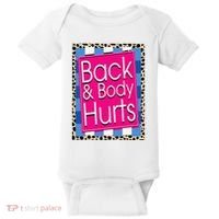 Funny Back Body Hurts Quote Workout Gym Leopard Baby Bodysuit thumb 0
