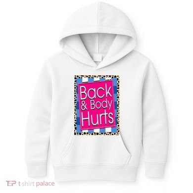 Funny Back Body Hurts Quote Workout Gym Leopard Kids Hoodie