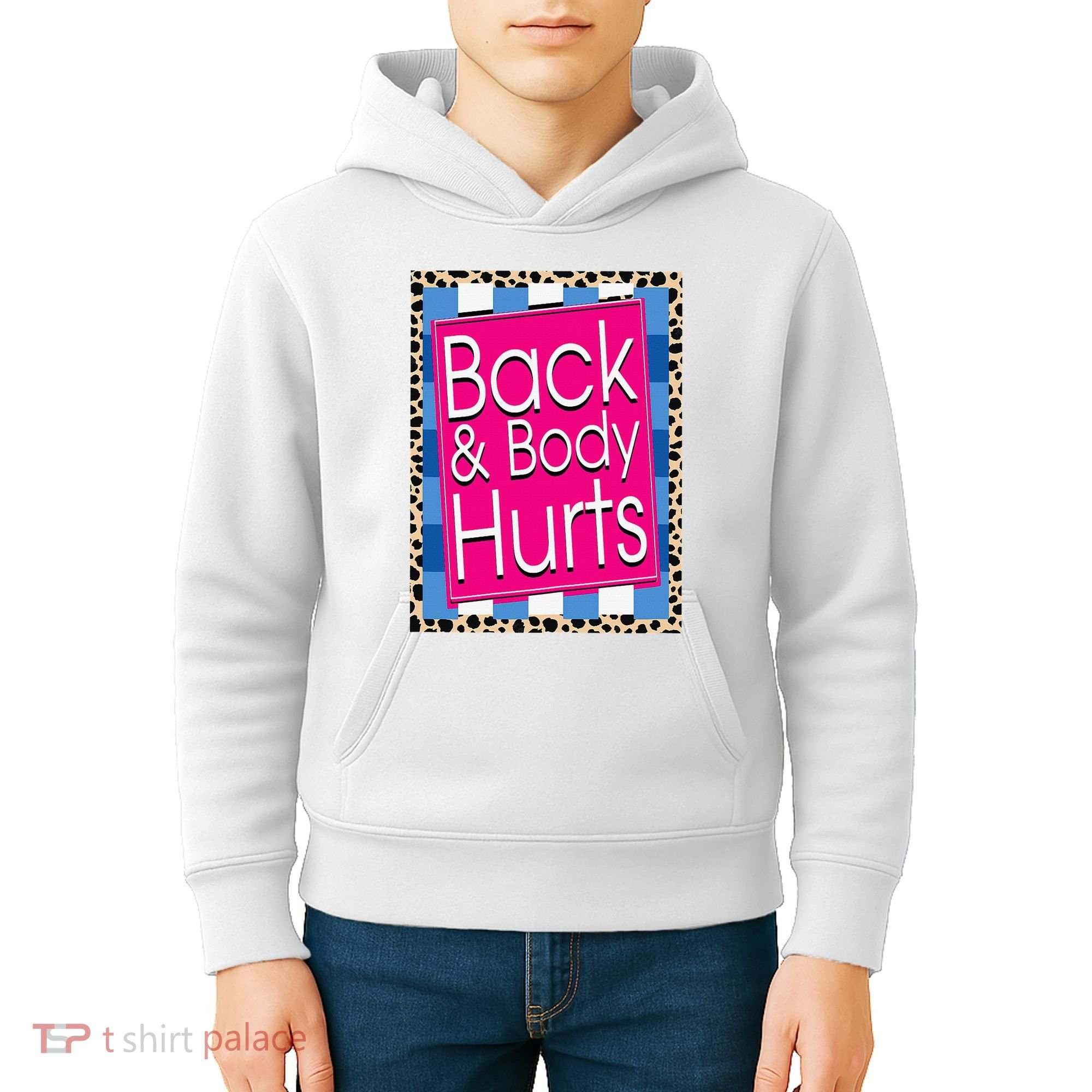 Funny Back Body Hurts Quote Workout Gym Leopard Kids Hoodie