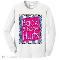 Funny Back Body Hurts Quote Workout Gym Leopard Kids Long Sleeve Shirt thumb 0