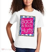 Funny Back Body Hurts Quote Workout Gym Leopard Kids T-Shirt thumb 2