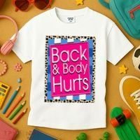 Funny Back Body Hurts Quote Workout Gym Leopard Kids T-Shirt thumb 3