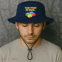 Funny Building Blocks Bricks Builder Pain Is Real Gift Bucket Hat thumb 2