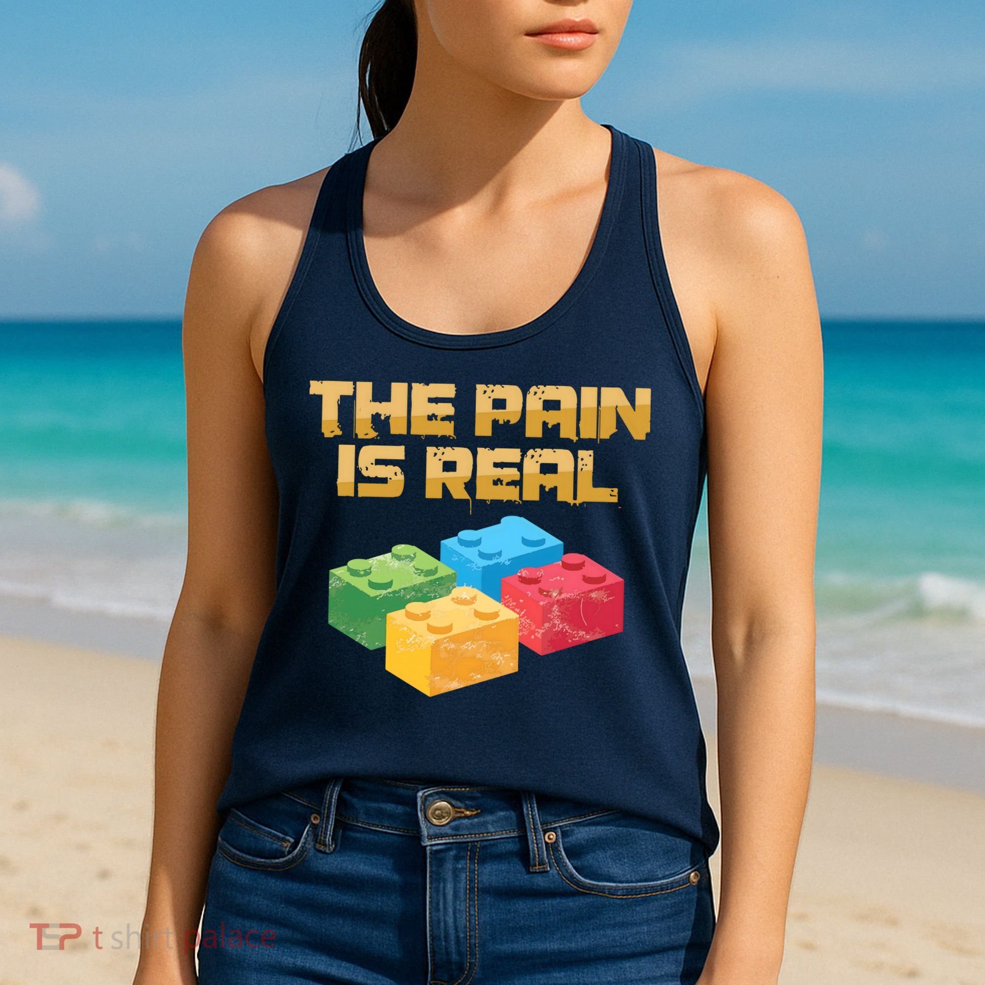Funny Building Blocks Bricks Builder Pain Is Real Gift Women's Tank Top