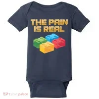 Funny Building Blocks Bricks Builder Pain Is Real Gift Baby Bodysuit thumb 0