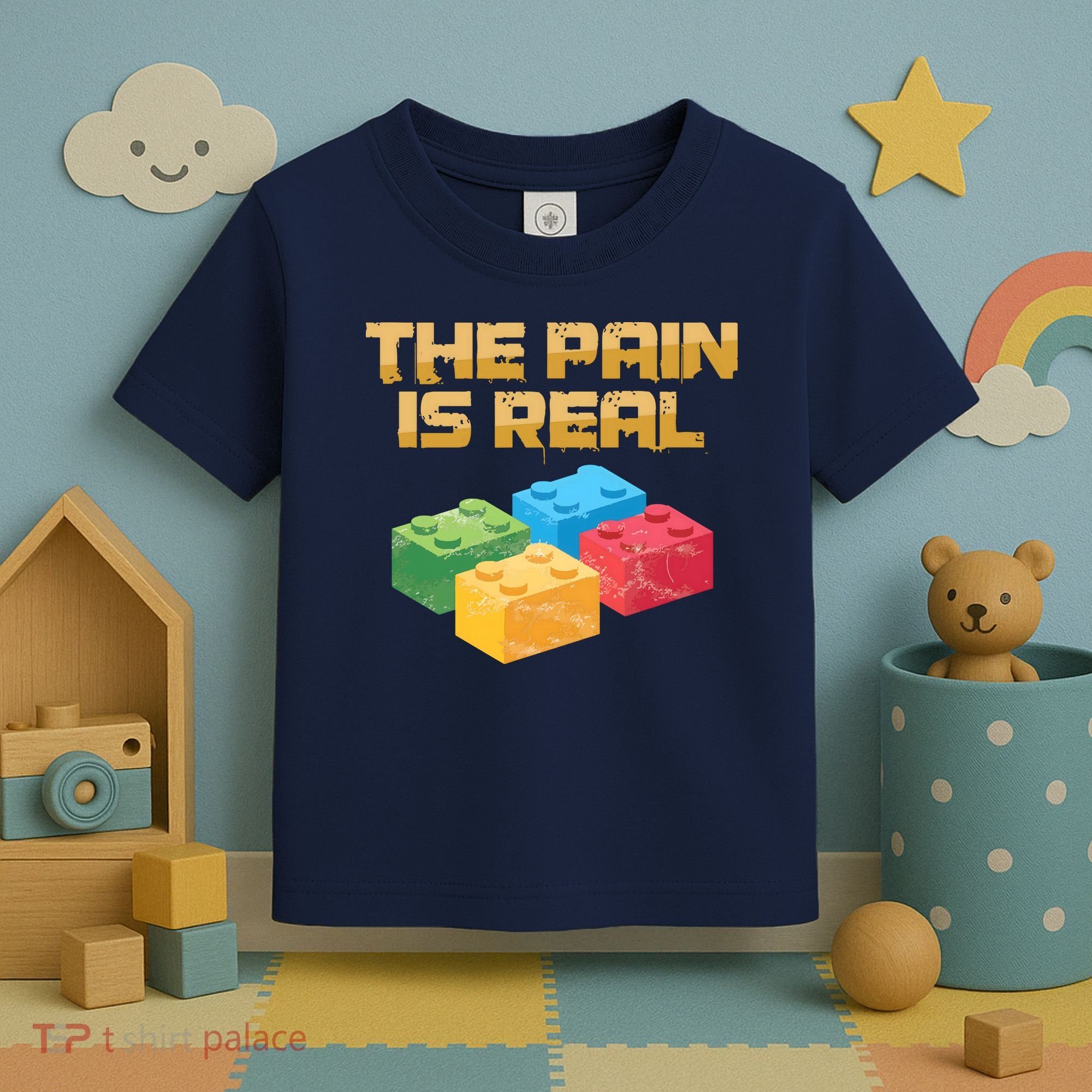 Funny Building Blocks Bricks Builder Pain Is Real Gift Toddler T-Shirt